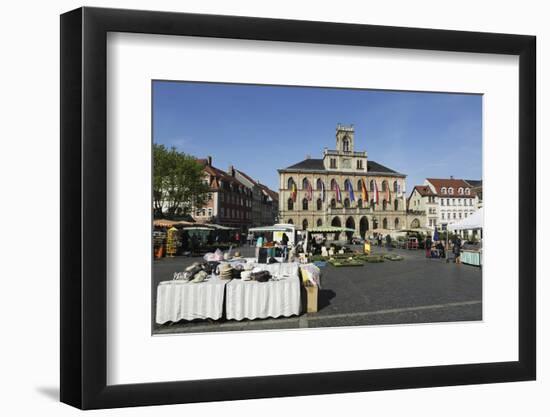 The City Hall (Rathaus) and Market Stalls on the Cobbled Market Place (Marktplatz) in Weimar-Stuart Forster-Framed Photographic Print