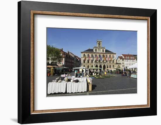 The City Hall (Rathaus) and Market Stalls on the Cobbled Market Place (Marktplatz) in Weimar-Stuart Forster-Framed Photographic Print