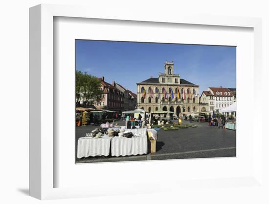 The City Hall (Rathaus) and Market Stalls on the Cobbled Market Place (Marktplatz) in Weimar-Stuart Forster-Framed Photographic Print