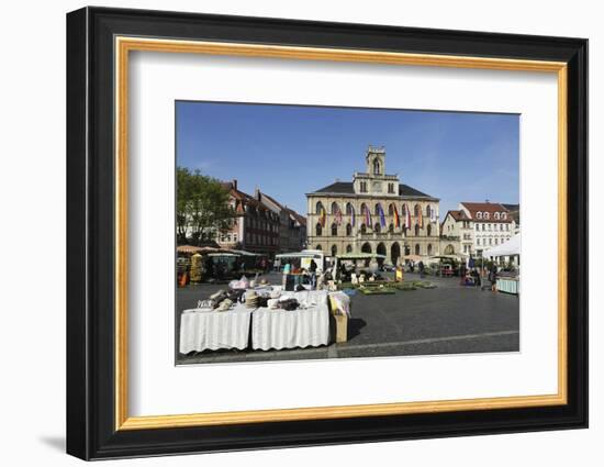 The City Hall (Rathaus) and Market Stalls on the Cobbled Market Place (Marktplatz) in Weimar-Stuart Forster-Framed Photographic Print