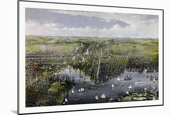 The City of Baltimore, Circa 1880, USA, America-Currier & Ives-Mounted Giclee Print
