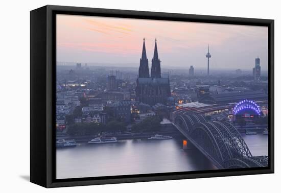 The City of Cologne and River Rhine at Dusk, North Rhine-Westphalia, Germany, Europe-Julian Elliott-Framed Premier Image Canvas