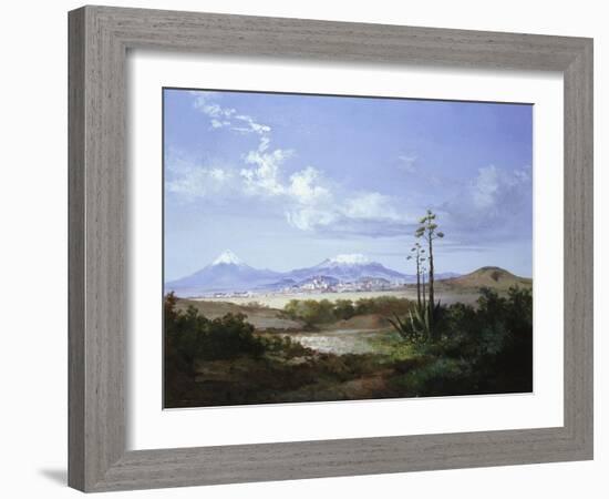 The City of Puebla with Volcanoes, 1879-Salvador Murillo-Framed Giclee Print