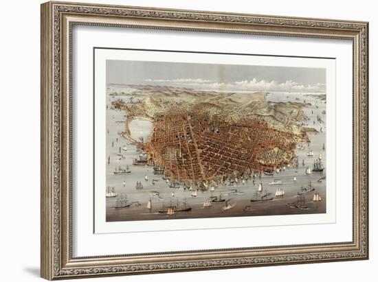 The City of San Francisco. Birds Eye View from the Bay Looking South-West, Circa 1878, USA, America-Currier & Ives-Framed Giclee Print