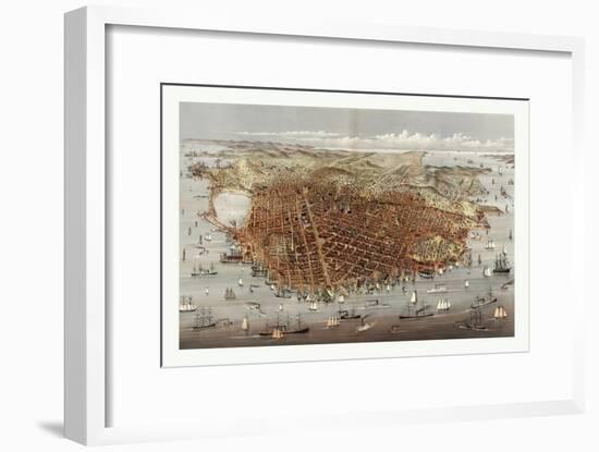 The City of San Francisco. Birds Eye View from the Bay Looking South-West, Circa 1878, USA, America-Currier & Ives-Framed Giclee Print