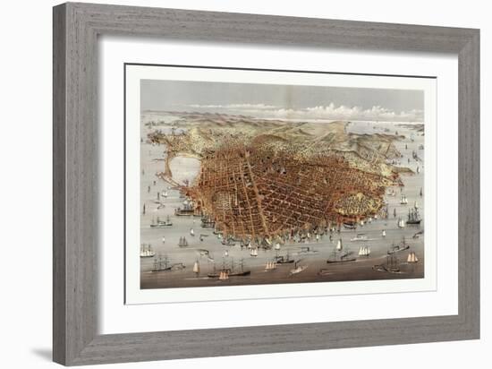 The City of San Francisco. Birds Eye View from the Bay Looking South-West, Circa 1878, USA, America-Currier & Ives-Framed Giclee Print