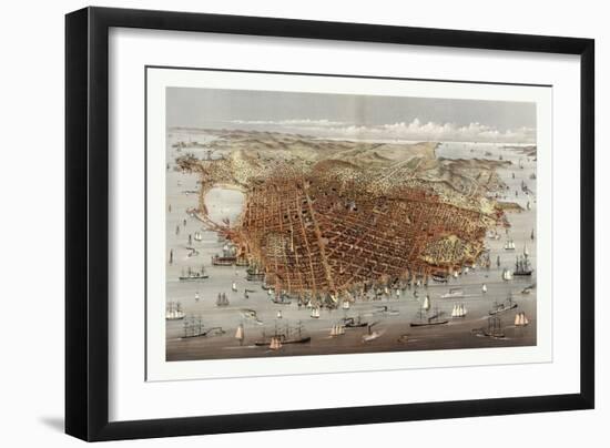 The City of San Francisco. Birds Eye View from the Bay Looking South-West, Circa 1878, USA, America-Currier & Ives-Framed Giclee Print