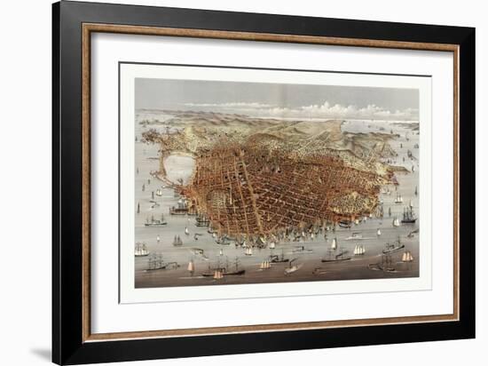 The City of San Francisco. Birds Eye View from the Bay Looking South-West, Circa 1878, USA, America-Currier & Ives-Framed Giclee Print