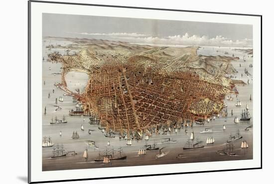 The City of San Francisco. Birds Eye View from the Bay Looking South-West, Circa 1878, USA, America-Currier & Ives-Mounted Giclee Print