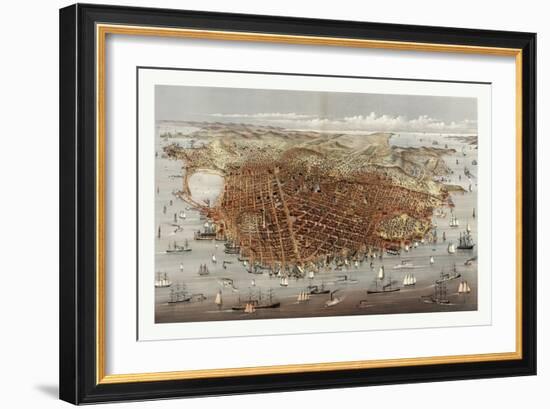 The City of San Francisco. Birds Eye View from the Bay Looking South-West, Circa 1878, USA, America-Currier & Ives-Framed Giclee Print