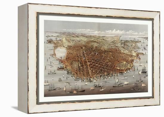 The City of San Francisco. Birds Eye View from the Bay Looking South-West, Circa 1878, USA, America-Currier & Ives-Framed Premier Image Canvas