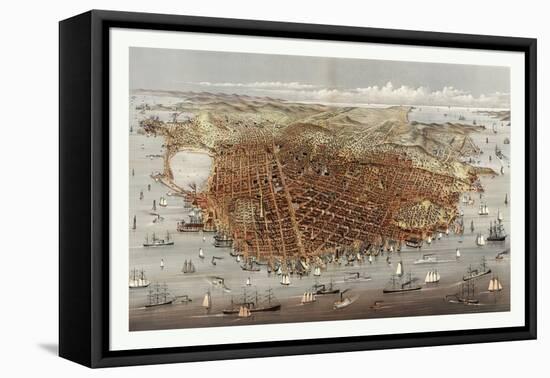 The City of San Francisco. Birds Eye View from the Bay Looking South-West, Circa 1878, USA, America-Currier & Ives-Framed Premier Image Canvas