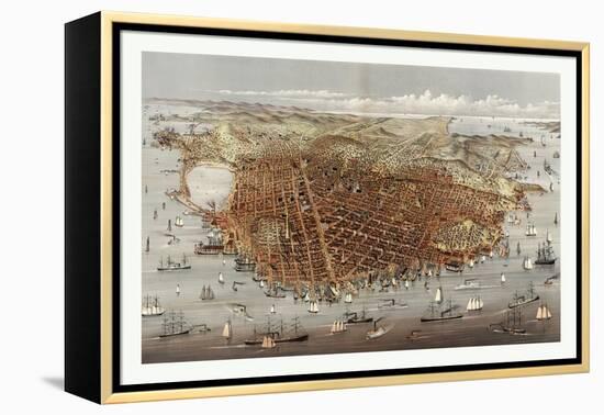 The City of San Francisco. Birds Eye View from the Bay Looking South-West, Circa 1878, USA, America-Currier & Ives-Framed Premier Image Canvas