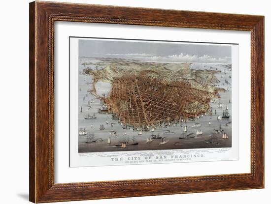 The City of San Francisco. Birds Eye View from the Bay Looking South-West-Currier & Ives-Framed Art Print