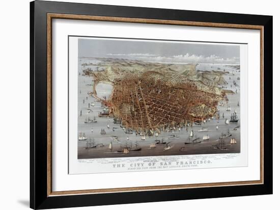 The City of San Francisco. Birds Eye View from the Bay Looking South-West-Currier & Ives-Framed Art Print