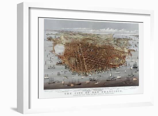 The City of San Francisco. Birds Eye View from the Bay Looking South-West-Currier & Ives-Framed Art Print