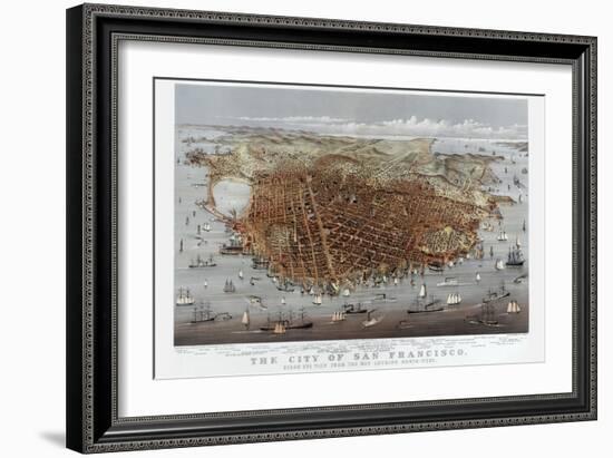 The City of San Francisco. Birds Eye View from the Bay Looking South-West-Currier & Ives-Framed Art Print