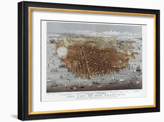 The City of San Francisco. Birds Eye View from the Bay Looking South-West-Currier & Ives-Framed Art Print