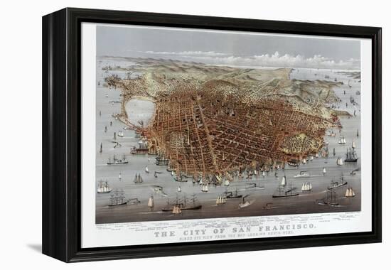 The City of San Francisco. Birds Eye View from the Bay Looking South-West-Currier & Ives-Framed Stretched Canvas