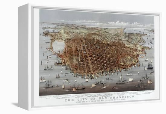 The City of San Francisco. Birds Eye View from the Bay Looking South-West-Currier & Ives-Framed Stretched Canvas