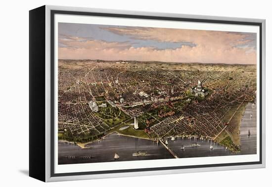 The City of Washington Birds Eye View from the Potomac, Looking North, Circa 1880, USA, America-Currier & Ives-Framed Premier Image Canvas