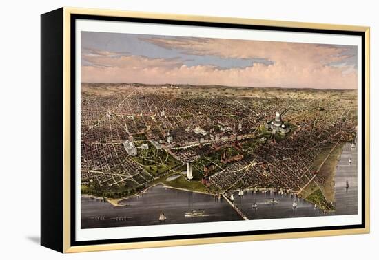 The City of Washington Birds Eye View from the Potomac, Looking North, Circa 1880, USA, America-Currier & Ives-Framed Premier Image Canvas