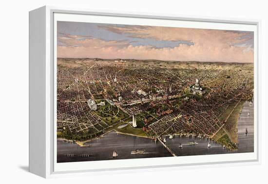 The City of Washington Birds Eye View from the Potomac, Looking North, Circa 1880, USA, America-Currier & Ives-Framed Premier Image Canvas