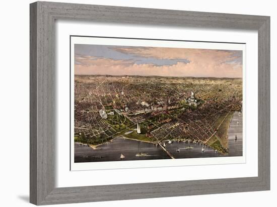 The City of Washington Birds Eye View from the Potomac, Looking North, Circa 1880, USA, America-Currier & Ives-Framed Giclee Print