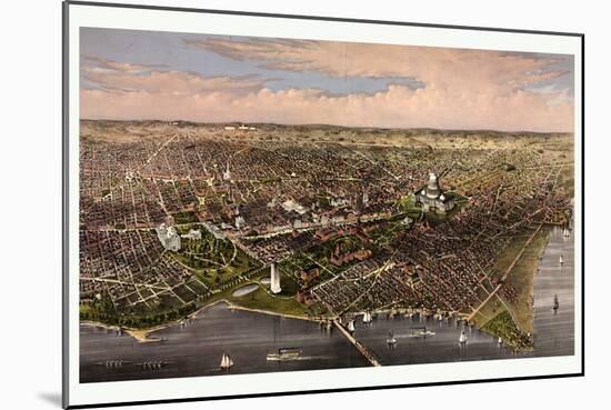 The City of Washington Birds Eye View from the Potomac, Looking North, Circa 1880, USA, America-Currier & Ives-Mounted Giclee Print