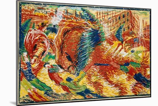 The City Rises, 1910 (Oil on Canvas)-Umberto Boccioni-Mounted Giclee Print