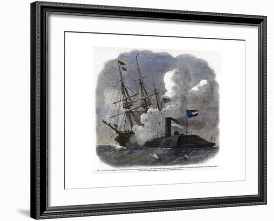The Civil War in America - Naval Engagement in Hampton Roads..., 1862-null-Framed Giclee Print