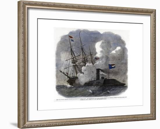 The Civil War in America - Naval Engagement in Hampton Roads..., 1862-null-Framed Giclee Print