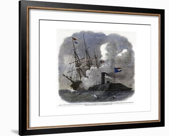 The Civil War in America - Naval Engagement in Hampton Roads..., 1862-null-Framed Giclee Print