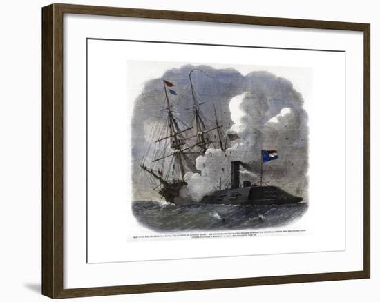 The Civil War in America - Naval Engagement in Hampton Roads..., 1862-null-Framed Giclee Print