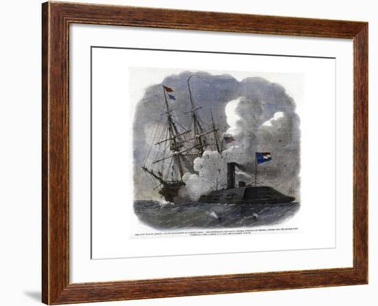 The Civil War in America - Naval Engagement in Hampton Roads..., 1862-null-Framed Giclee Print