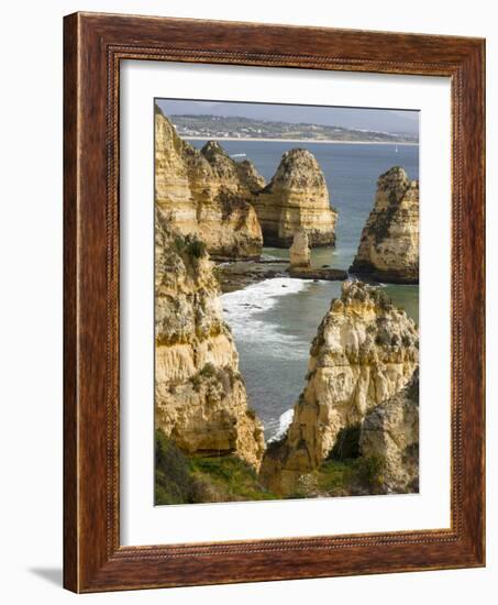 The cliffs and sea stacks of Ponta da Piedade, Algarve, Portugal.-Martin Zwick-Framed Photographic Print