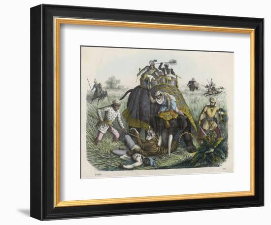 The Climax of a Tiger Hunt in India, Huntsmen-null-Framed Art Print