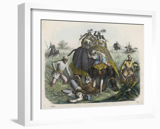 The Climax of a Tiger Hunt in India, Huntsmen-null-Framed Art Print