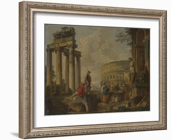 The Coliseum Amongst Roman Ruins, c.1730-Giovanni Paolo Pannini or Panini-Framed Giclee Print