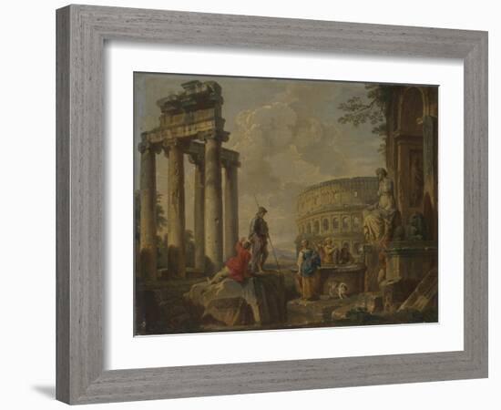 The Coliseum Amongst Roman Ruins, c.1730-Giovanni Paolo Pannini or Panini-Framed Giclee Print