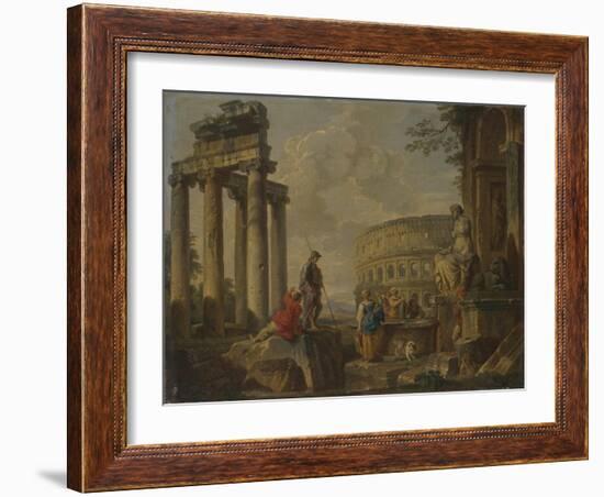 The Coliseum Amongst Roman Ruins, c.1730-Giovanni Paolo Pannini or Panini-Framed Giclee Print