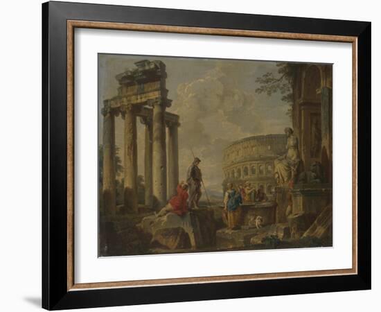 The Coliseum Amongst Roman Ruins, c.1730-Giovanni Paolo Pannini or Panini-Framed Giclee Print