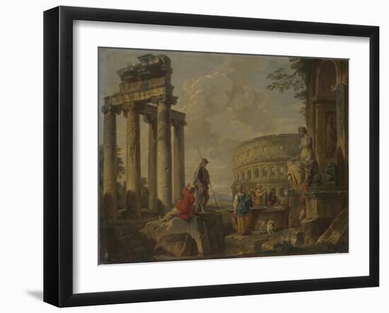 The Coliseum Amongst Roman Ruins, c.1730-Giovanni Paolo Pannini or Panini-Framed Giclee Print