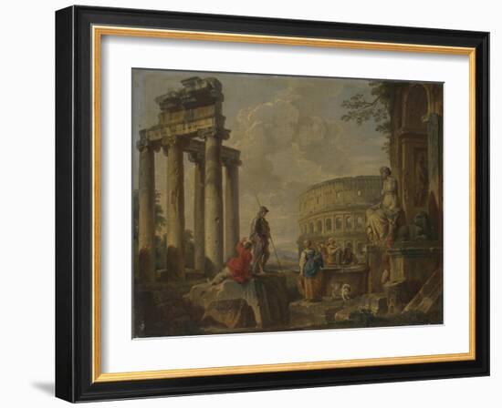 The Coliseum Amongst Roman Ruins, c.1730-Giovanni Paolo Pannini or Panini-Framed Giclee Print