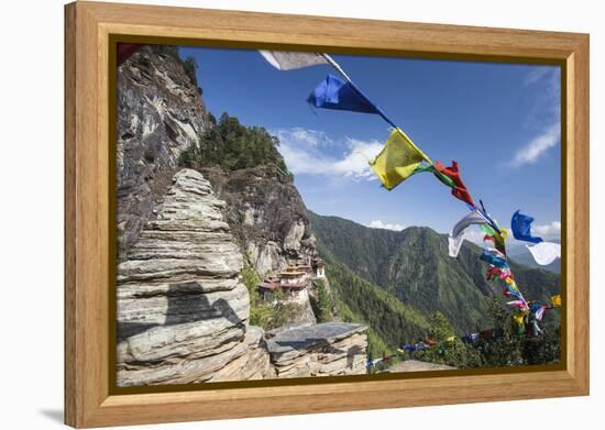 The Colorful Tibetan Prayer Flags Invite the Faithful to Visit the Taktsang Monastery, Paro, Bhutan-Roberto Moiola-Framed Premier Image Canvas