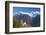 The colorful trees frame the alpine church and the snowy peaks, Soglio, Bregaglia Valley, Canton of-Roberto Moiola-Framed Photographic Print