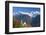 The colorful trees frame the alpine church and the snowy peaks, Soglio, Bregaglia Valley, Canton of-Roberto Moiola-Framed Photographic Print