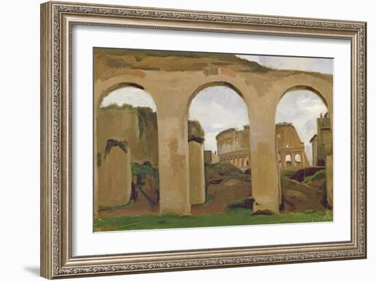 The Colosseum, Seen Through the Arcades of the Basilica of Constantine, 1825-Jean-Baptiste-Camille Corot-Framed Giclee Print