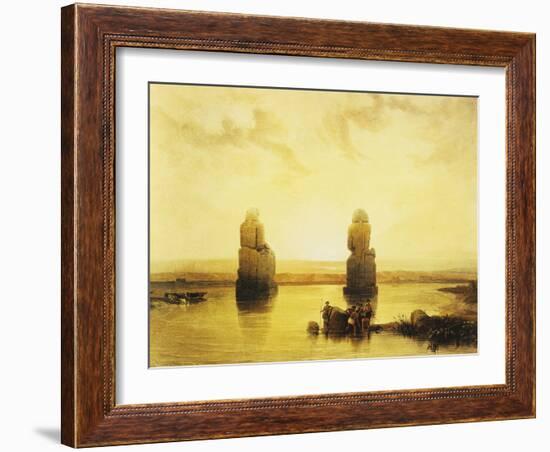 The Colossi of Memnon During the Flood, Left Bank of the Nile, Lithograph, 1838-9-David Roberts-Framed Giclee Print