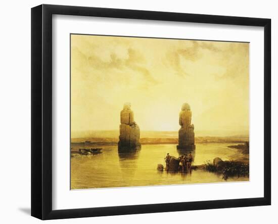 The Colossi of Memnon During the Flood, Left Bank of the Nile, Lithograph, 1838-9-David Roberts-Framed Giclee Print